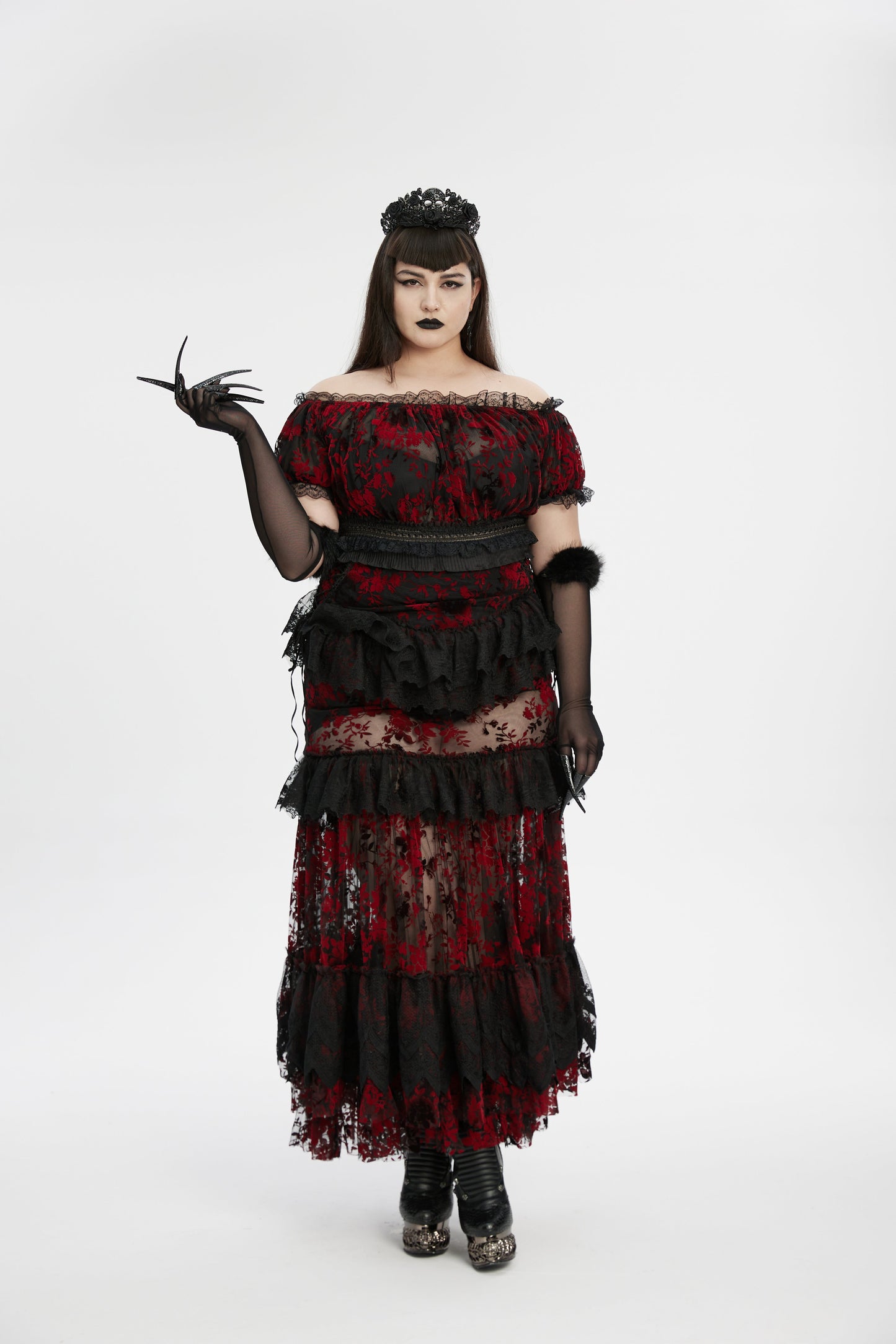 Punk Rave Fluffy Goth Long-Claw Gloves