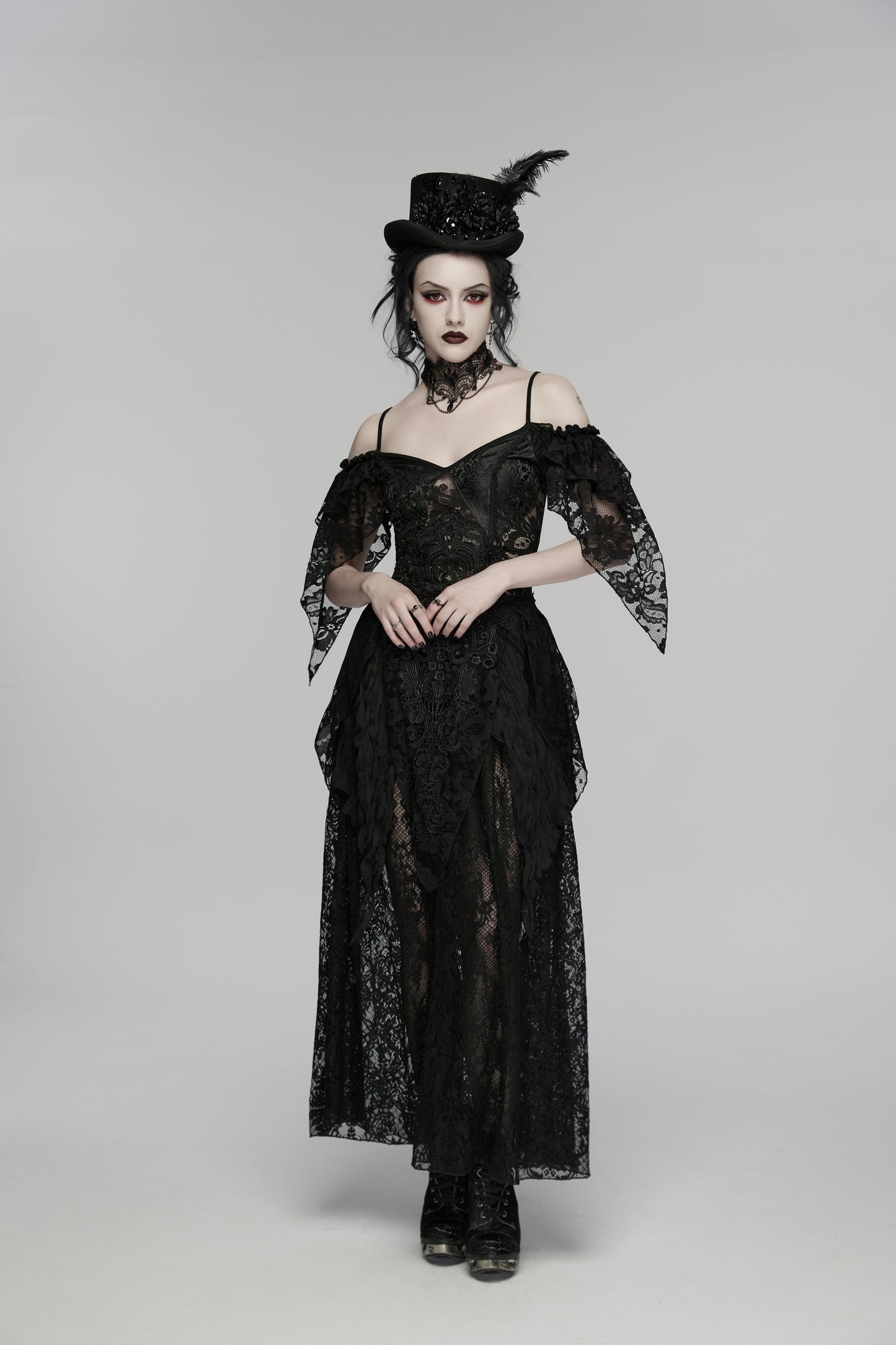 Punk Rave Goth Feather Formal Hat, Gothic Retro-Style