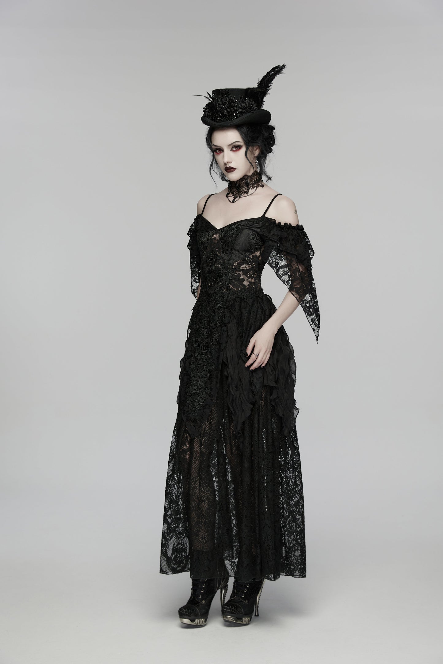 Punk Rave Goth Feather Formal Hat, Gothic Retro-Style