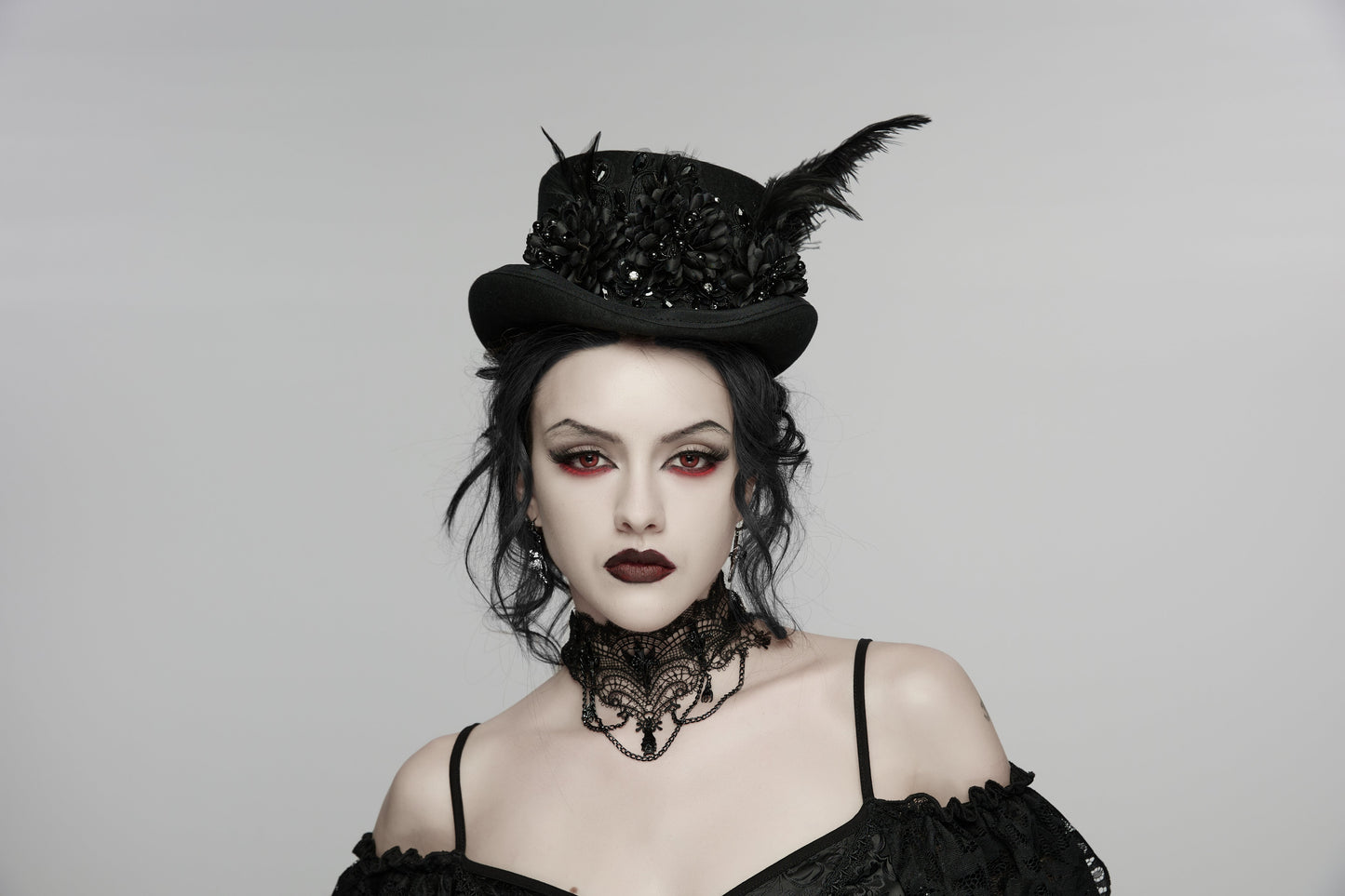 Punk Rave Goth Feather Formal Hat, Gothic Retro-Style