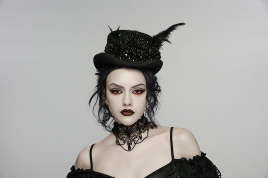 Punk Rave Goth Feather Formal Hat, Gothic Retro-Style