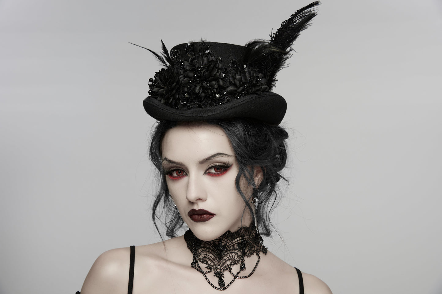 Punk Rave Goth Feather Formal Hat, Gothic Retro-Style