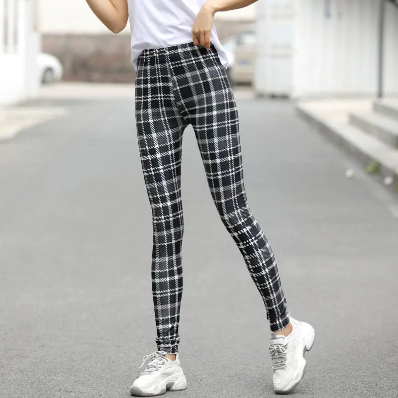 Large Stretch Printed Check Women's Leggings, Multi Designs