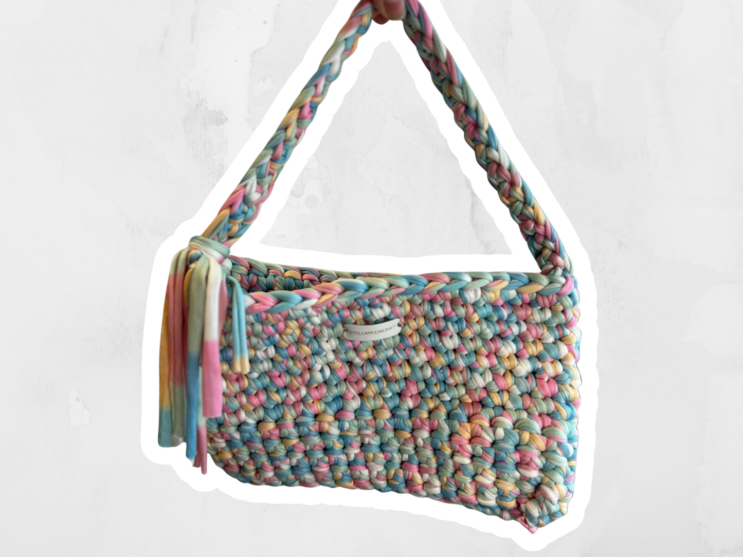 Rainbow Pastel Crochet Bag, Handmade with T-Shirt Yarn