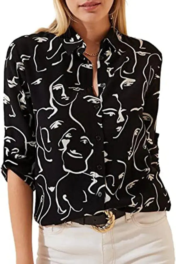 Mask Print Long Sleeve Women's Shirt