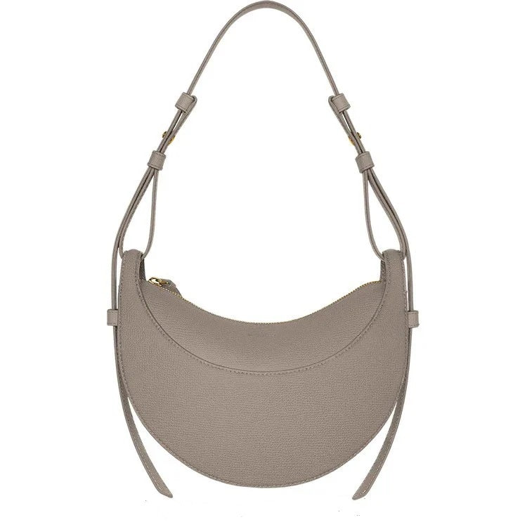French-Design Textured Leather Crossbody Crescent Bag