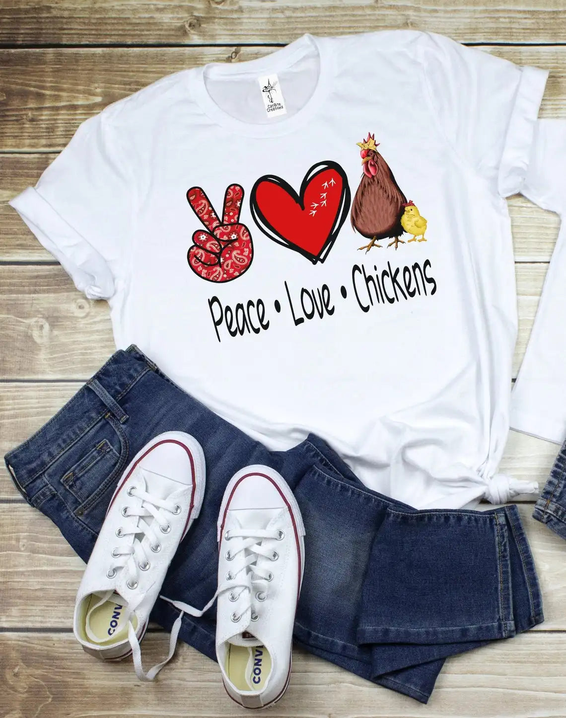 Funny Chicken Graphic 'Love' and 'Peace' T-Shirt, Multi Designs
