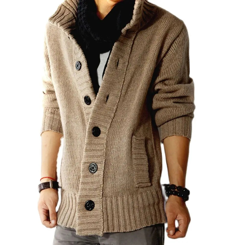 Vireous Men's High Collar Woollen Cardigan