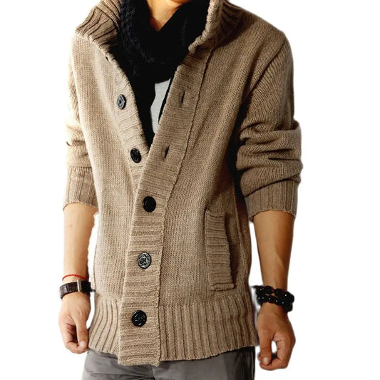 Vireous Men's High Collar Woollen Cardigan