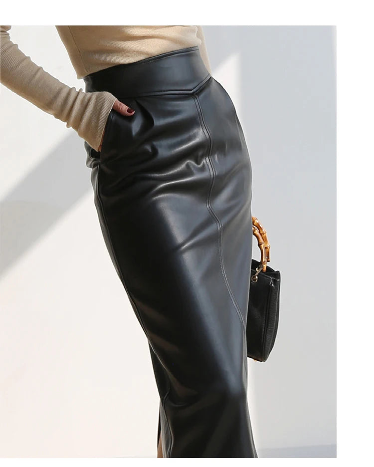 Nerazzurri High-Waist Faux Leather Fashion Skirt, Plus Sizes