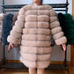 Avant Garde Ribbed Round-Neck Luxury Real Fox Fur Coat