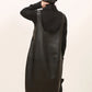 Black Faux-Leather Midi Dress, Avant Garde Loose Strap Dress, Plus Sizes