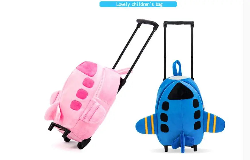 Airplane Design Kid's Rolling Backpack, Double-Use Travel Trolley