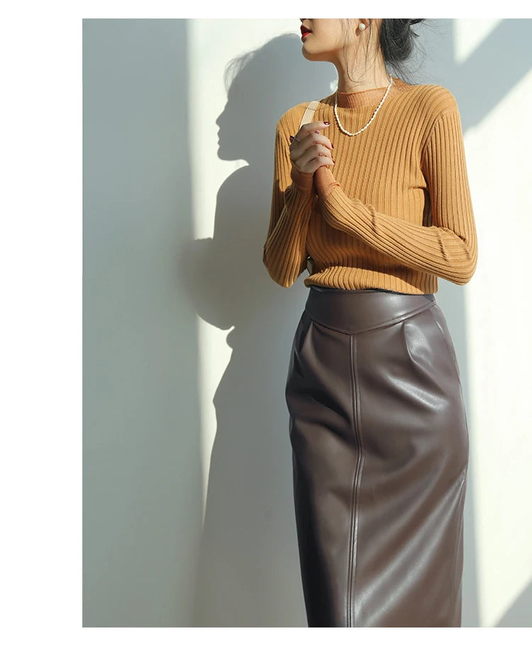 Nerazzurri High-Waist Faux Leather Fashion Skirt, Plus Sizes