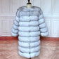 Avant Garde Ribbed Round-Neck Luxury Real Fox Fur Coat