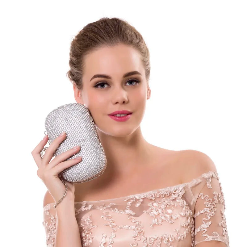 Evening Clutch Bag, Diamond-Studded Evening Bag with Chain