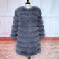 Avant Garde Ribbed Round-Neck Luxury Real Fox Fur Coat