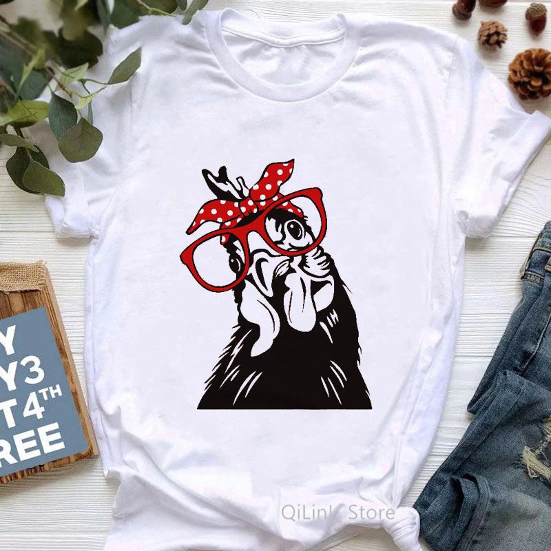 Funny Chicken Graphic 'Love' and 'Peace' T-Shirt, Multi Designs