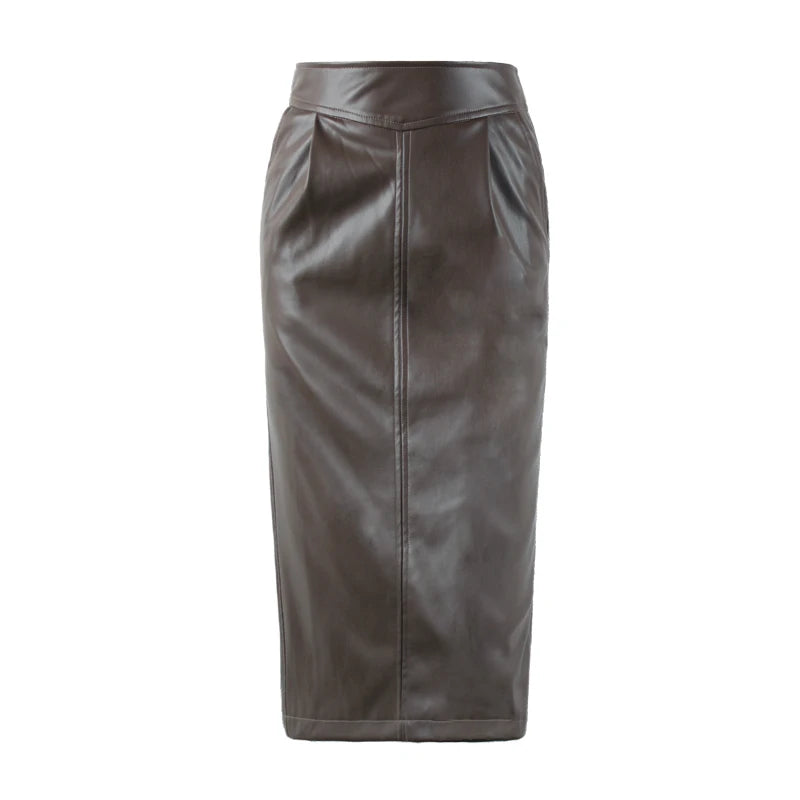 Nerazzurri High-Waist Faux Leather Fashion Skirt, Plus Sizes