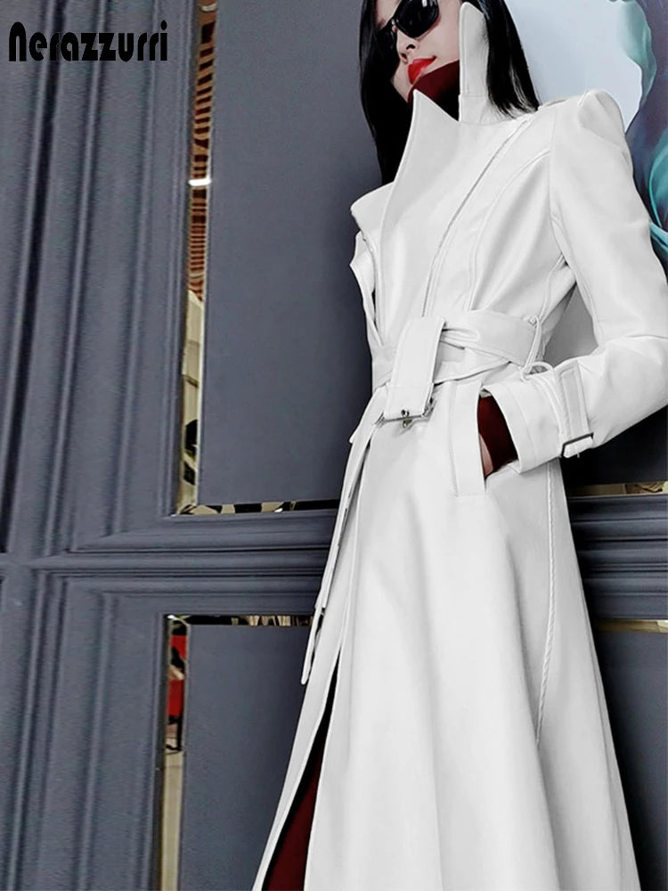 Nerazzurri Long White Leather Women's Coat, Catwalk Collection