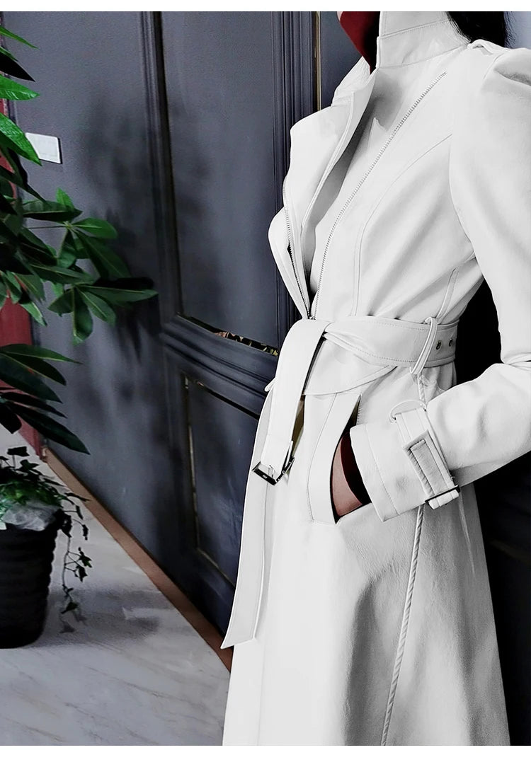 Nerazzurri Long White Leather Women's Coat, Catwalk Collection