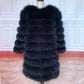 Avant Garde Ribbed Round-Neck Luxury Real Fox Fur Coat
