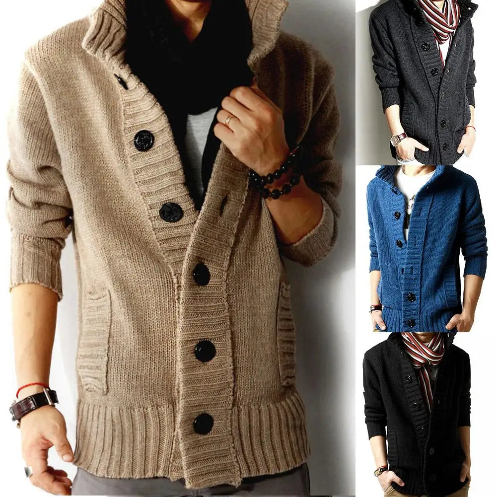 Vireous Men's High Collar Woollen Cardigan