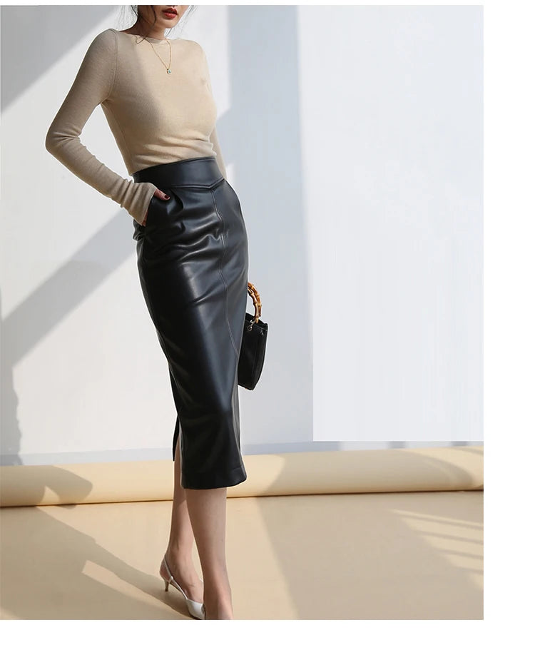 Nerazzurri High-Waist Faux Leather Fashion Skirt, Plus Sizes