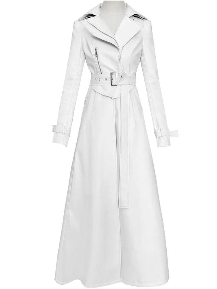 Nerazzurri Long White Leather Women's Coat, Catwalk Collection