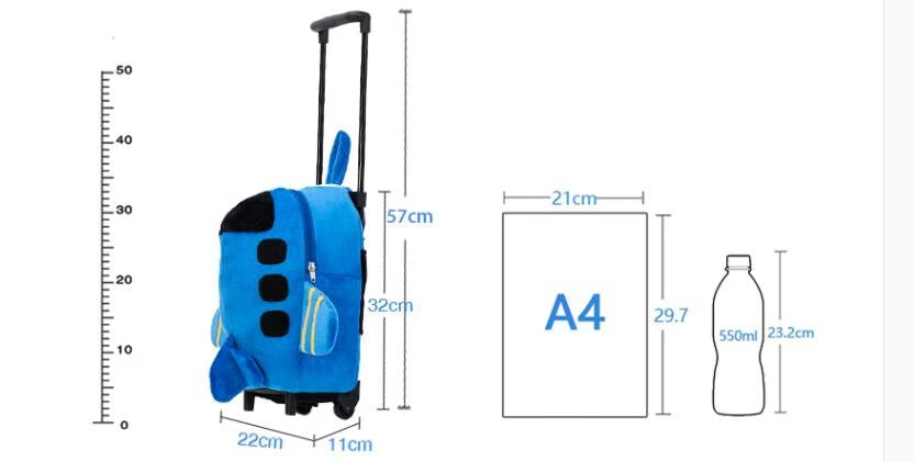 Airplane Design Kid's Rolling Backpack, Double-Use Travel Trolley