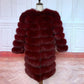 Avant Garde Ribbed Round-Neck Luxury Real Fox Fur Coat