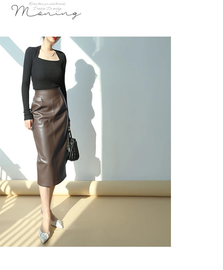 Nerazzurri High-Waist Faux Leather Fashion Skirt, Plus Sizes