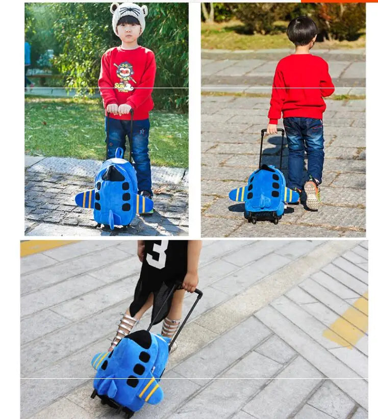 Airplane Design Kid's Rolling Backpack, Double-Use Travel Trolley