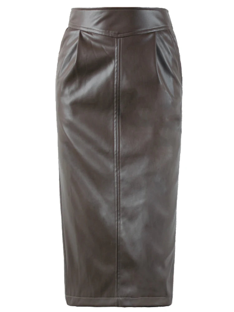 Nerazzurri High-Waist Faux Leather Fashion Skirt, Plus Sizes