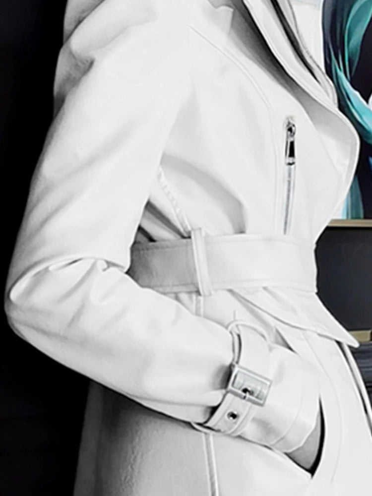 Nerazzurri Long White Leather Women's Coat, Catwalk Collection