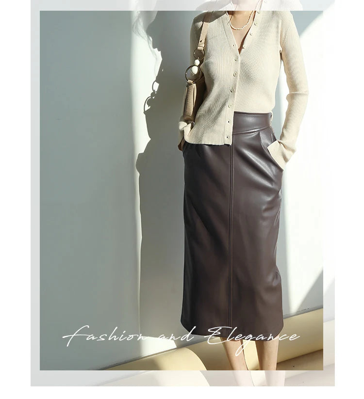 Nerazzurri High-Waist Faux Leather Fashion Skirt, Plus Sizes