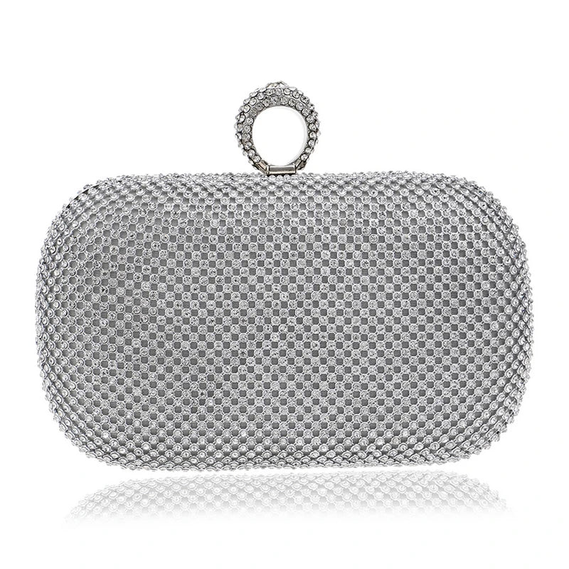 Evening Clutch Bag, Diamond-Studded Evening Bag with Chain