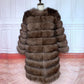 Avant Garde Ribbed Round-Neck Luxury Real Fox Fur Coat