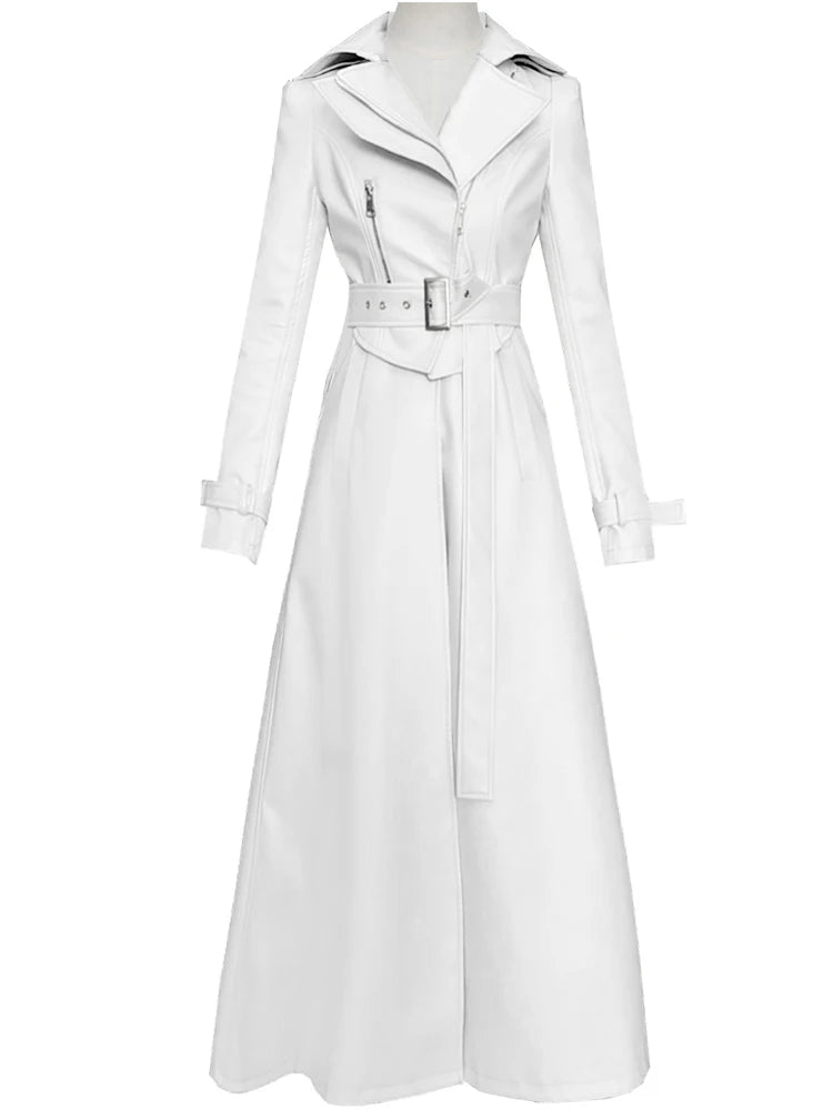 Nerazzurri Long White Leather Women's Coat, Catwalk Collection