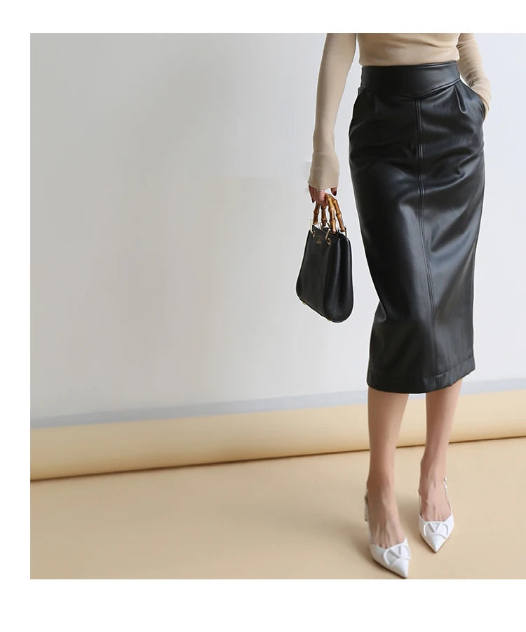 Nerazzurri High-Waist Faux Leather Fashion Skirt, Plus Sizes