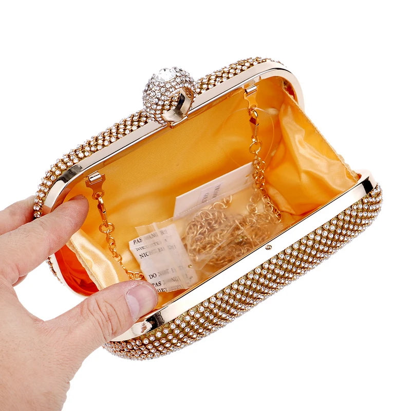 Evening Clutch Bag, Diamond-Studded Evening Bag with Chain