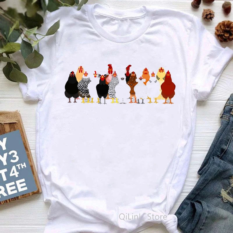 Funny Chicken Graphic 'Love' and 'Peace' T-Shirt, Multi Designs
