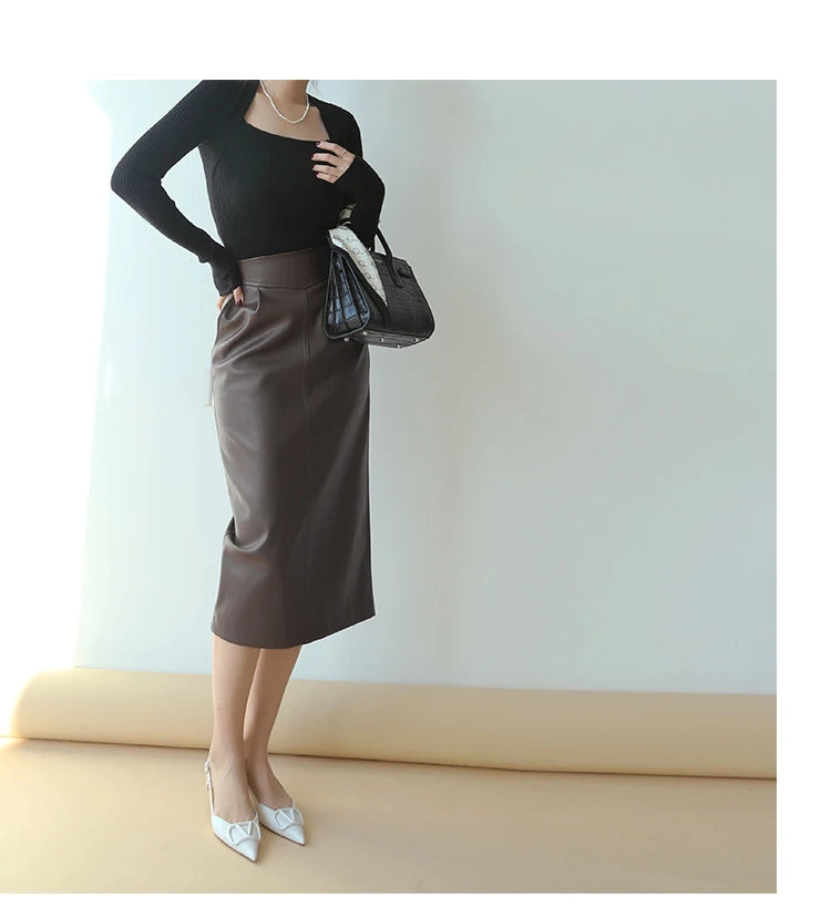 Nerazzurri High-Waist Faux Leather Fashion Skirt, Plus Sizes