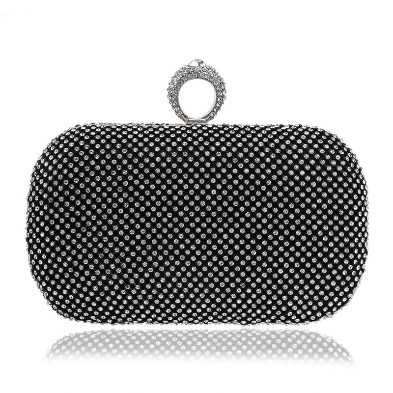 Evening Clutch Bag, Diamond-Studded Evening Bag with Chain