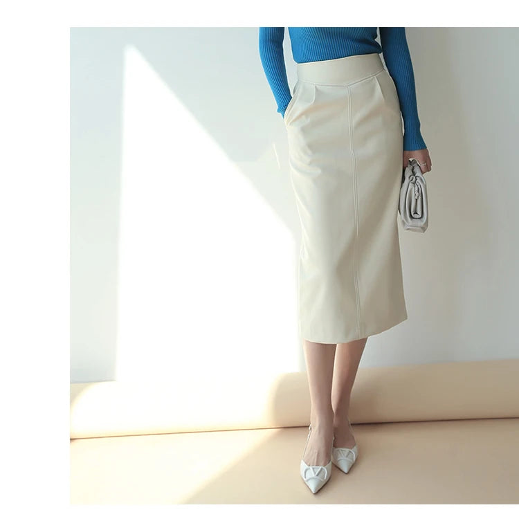 Nerazzurri High-Waist Faux Leather Fashion Skirt, Plus Sizes