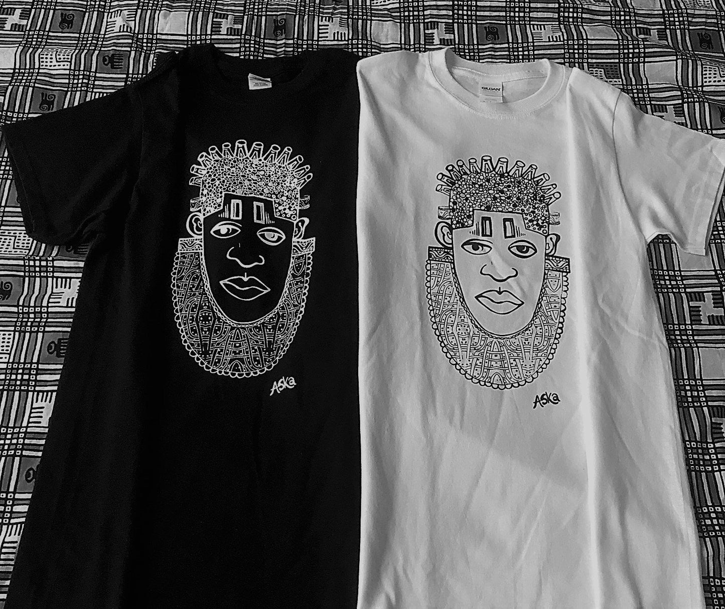 Queen Idia African Art Earth Positive T-Shirt, White on Black