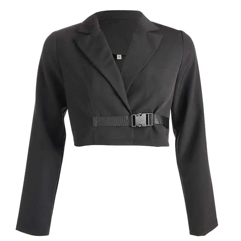 Vireous Women's Cropped Blazer with Belt Closure