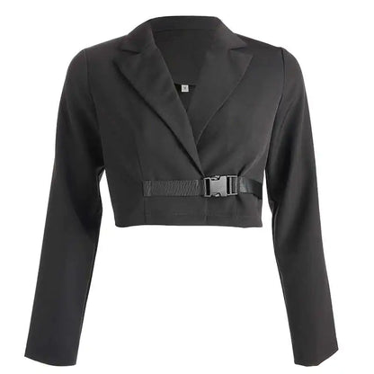 Vireous Women's Cropped Blazer with Belt Closure