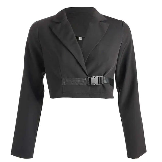 Vireous Women's Cropped Blazer with Belt Closure