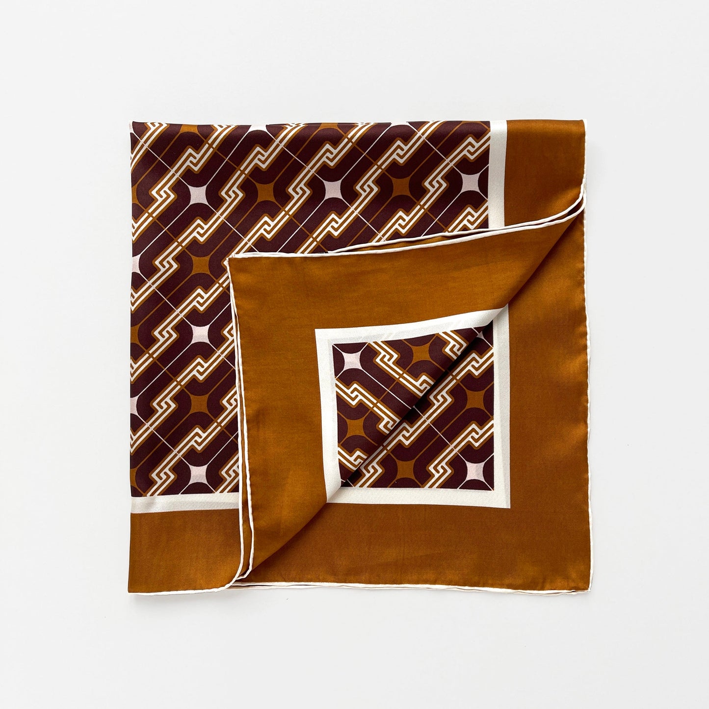 Retro Geometric Silk Square Scarf, 65cm Double-Sided Print Men's Neckerchief with Hand-Rolled Edges